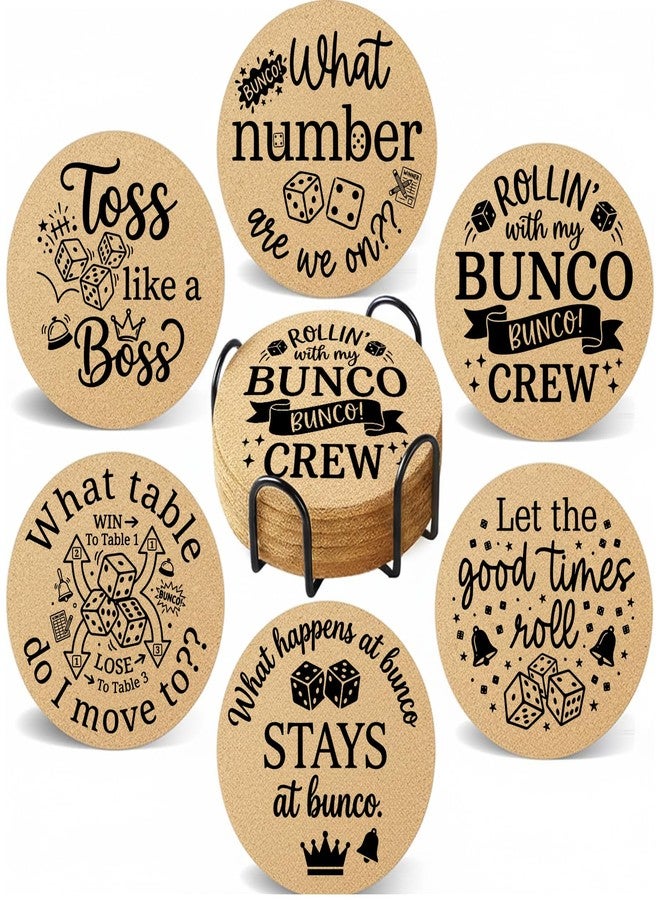 TheClover Bunco Coasters Set of 6 with Holder, Funny Bunco Game Cork Drink Coasters for Bunco Night Party, Bunco Gifts Table Decor for Game Players - Image 1