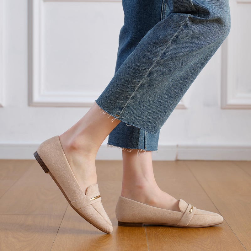 MUSSHOE Loafers for Women Pointed Toe: Dressy Gold Bit Flats, Suede BusinessCasual Slip On Shoes for Office Work,Interview & Teacher,Nude 7 - Image 3