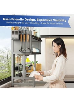Beauenty Over the Sink 3-Tier Dish Drying Rack with Cover - Space-Saving Kitchen Organizer 95CM Black  - Image 5