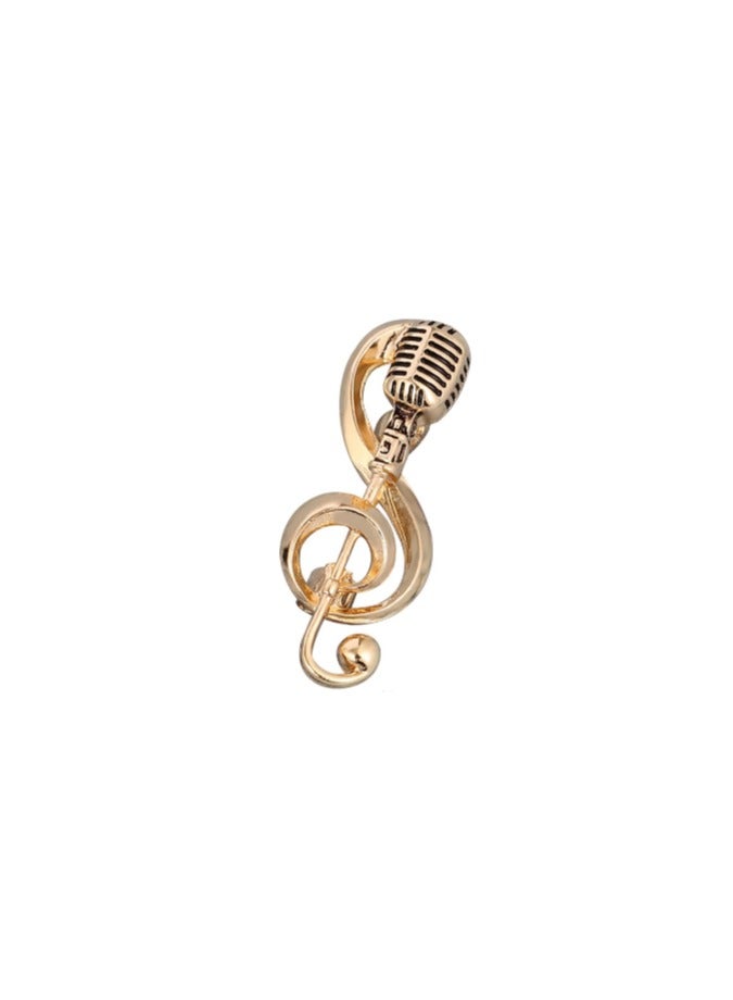 Gold microphone and treble clef brooch, a stylish and attractive accessory for a musical look - Image 1