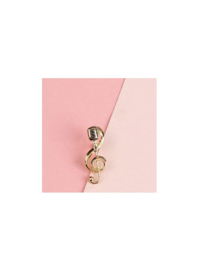 Gold microphone and treble clef brooch, a stylish and attractive accessory for a musical look - Image 2
