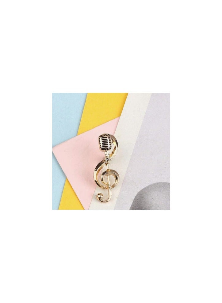 Gold microphone and treble clef brooch, a stylish and attractive accessory for a musical look - Image 4