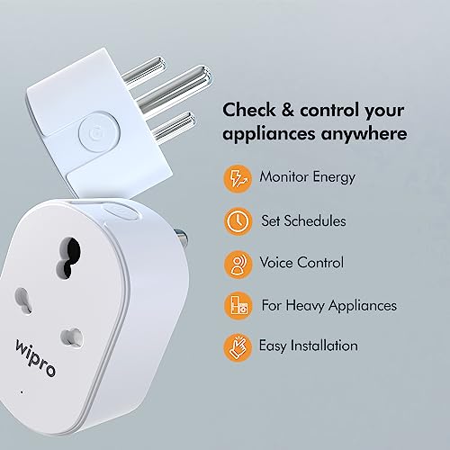 Wipro 16A Wi-Fi Smart Plug with Energy Monitoring- Suitable for Large Appliances like Geysers, Microwave Ovens, Air Conditioners (Works with Alexa and Google Assistant)- White - Image 4