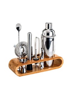 NIBEMINENT 11-Piece Bar Tool Set with Stylish Bamboo Stand Silver 10centimeter  - Image 1