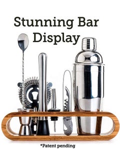 NIBEMINENT 11-Piece Bar Tool Set with Stylish Bamboo Stand Silver 10centimeter  - Image 2