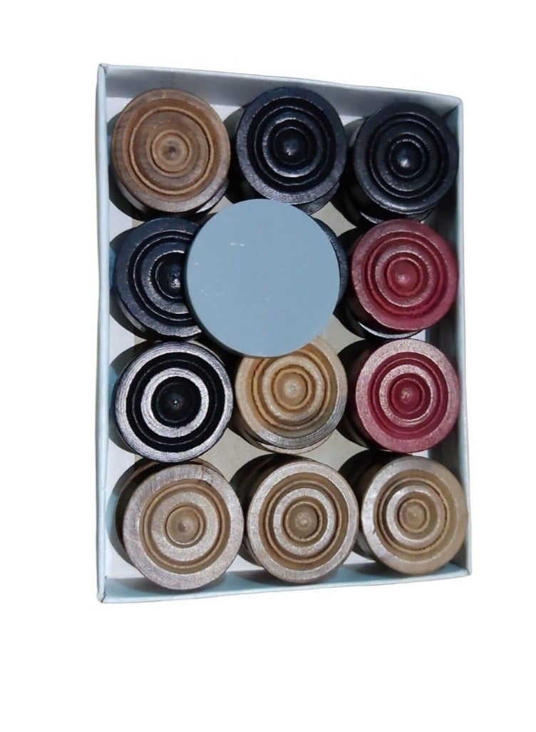 25 Multicolour Wooden Coins Set For Carrom Board Game-Wooden Carrom Coins with Striker,6 mm Thickness,24 Coins+1 Striker - Image 1