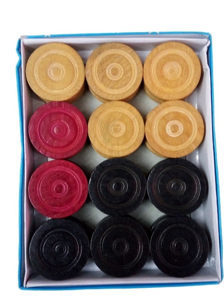 25 Multicolour Wooden Coins Set For Carrom Board Game-Wooden Carrom Coins with Striker,6 mm Thickness,24 Coins+1 Striker - Image 2
