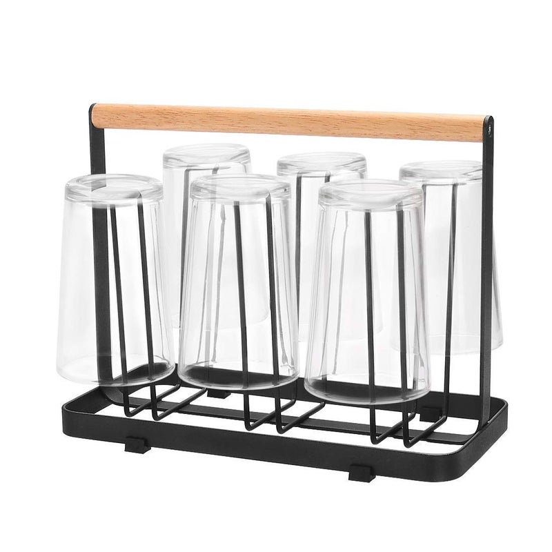 Ash & Roh Ash & Roh® - 6 Cup/Glass Drainer Metal Holder Rack Non- Slip Mugs Cups Glasses Organizer with Wood Handle Kitchen Metal Rack & Holders (Glass Holder)  - Image 1