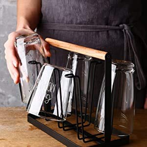 Ash & Roh Ash & Roh® - 6 Cup/Glass Drainer Metal Holder Rack Non- Slip Mugs Cups Glasses Organizer with Wood Handle Kitchen Metal Rack & Holders (Glass Holder)  - Image 3