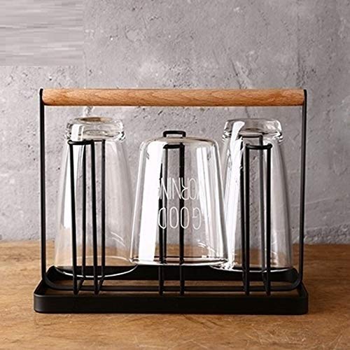 Ash & Roh Ash & Roh® - 6 Cup/Glass Drainer Metal Holder Rack Non- Slip Mugs Cups Glasses Organizer with Wood Handle Kitchen Metal Rack & Holders (Glass Holder)  - Image 4