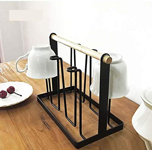 Ash & Roh Ash & Roh® - 6 Cup/Glass Drainer Metal Holder Rack Non- Slip Mugs Cups Glasses Organizer with Wood Handle Kitchen Metal Rack & Holders (Glass Holder)  - Image 2