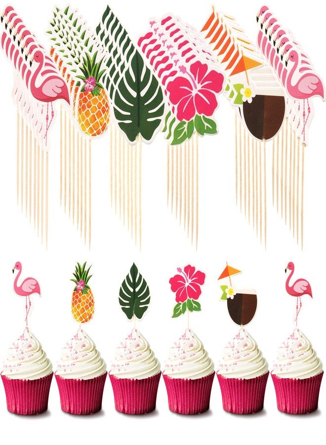 Maitys 72Pcs Tropical Luau Cupcake Toppers Hawaiian Flamingo Pineapple Cake - Image 1
