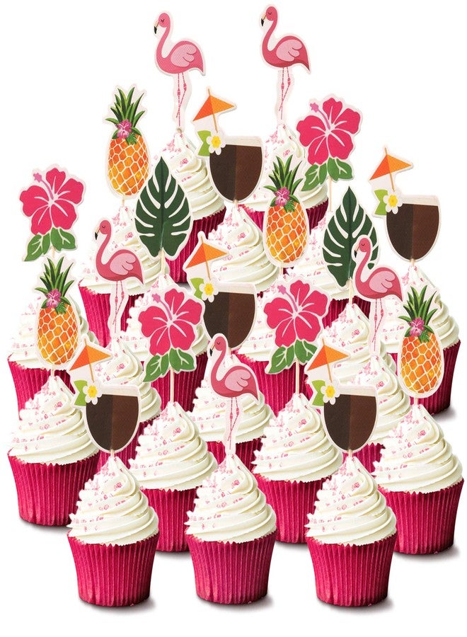 Maitys 72Pcs Tropical Luau Cupcake Toppers Hawaiian Flamingo Pineapple Cake - Image 2