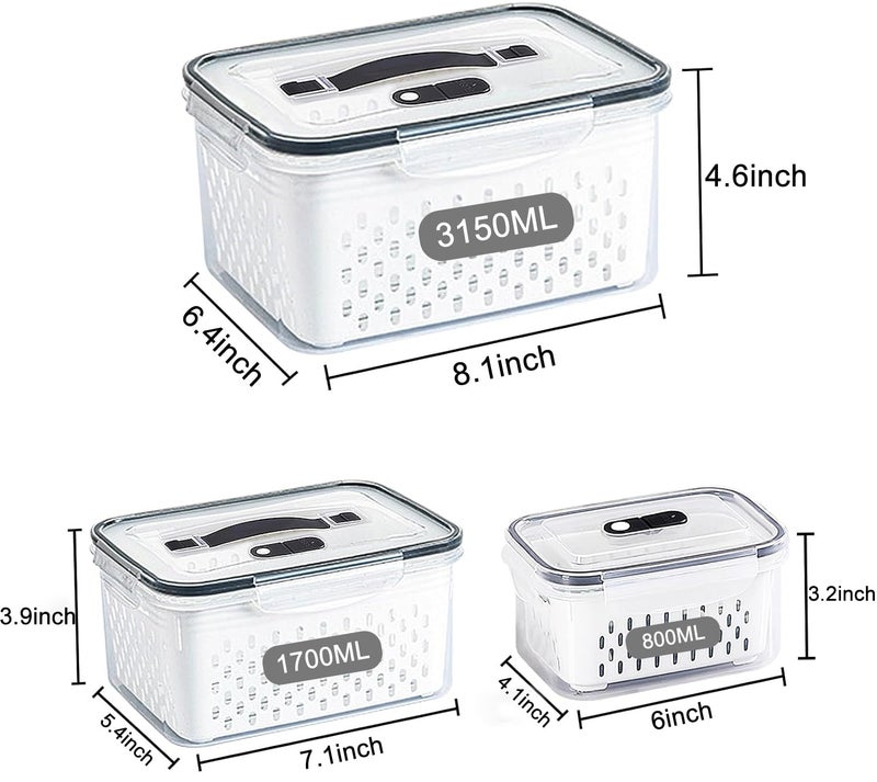 Ronanemon Fruit Storage Containers for Fridge with vent holes and handleï¼ŒAirtight Food Storage Containers Keep Fruits, Vegetables, Berry, Meat Fresh longer,BPA-free Fridge Storage Container with Lid (3 Pack) - Image 5