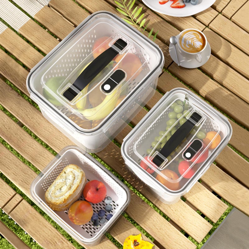 Ronanemon Fruit Storage Containers for Fridge with vent holes and handleï¼ŒAirtight Food Storage Containers Keep Fruits, Vegetables, Berry, Meat Fresh longer,BPA-free Fridge Storage Container with Lid (3 Pack) - Image 1