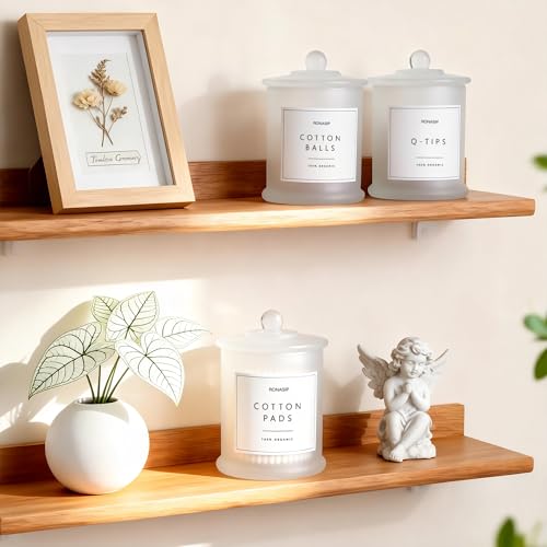 Ronasip 3 Pack Qtip Holder Dispenser, 16oz Bathroom Organizer and Storage Canisters, Glass Apothecary Jars with Lid - Home Decor, Room Decor Aesthetic (Frosted White) - Image 3