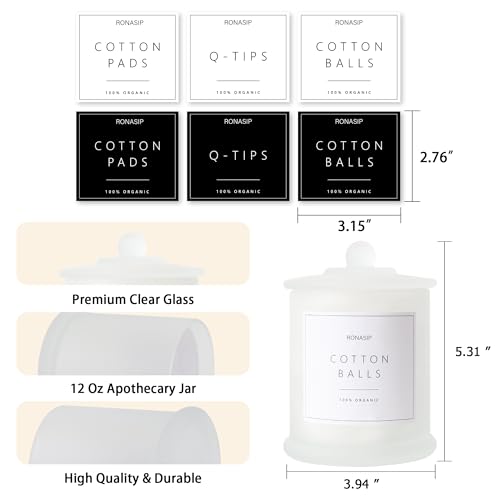 Ronasip 3 Pack Qtip Holder Dispenser, 16oz Bathroom Organizer and Storage Canisters, Glass Apothecary Jars with Lid - Home Decor, Room Decor Aesthetic (Frosted White) - Image 5