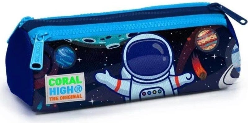 CORAL HIGH Kids Saks Blue Astronaut Patterned Three Compartment Pencil Bag 22024  - Image 1