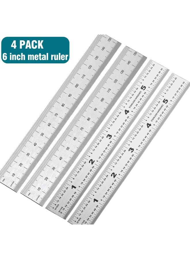 Allwin 6 Inch Machinist Ruler, 4-Pack Stainless Steel Precision Scale Ruler with Inch/Metric Etched Markings, Dual Side Measuring Rule for Engineers, Drafting, Woodworking - Image 3