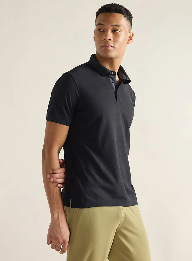 Clans&Hans Men Black Solid Knitted Polo