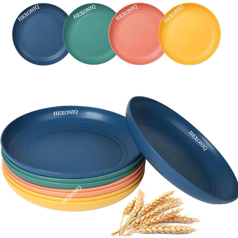 HEXONIQ® 8 Inch Wheat Straw Dinner Plates Degradable Eco-Friendly Reusable Lightweight Plates, Dishwasher & Microwave Safe Unbreakable Plates for Kids, Outdoor, Kitchen, Camping, Multicolor, Set of 8 - Image 1