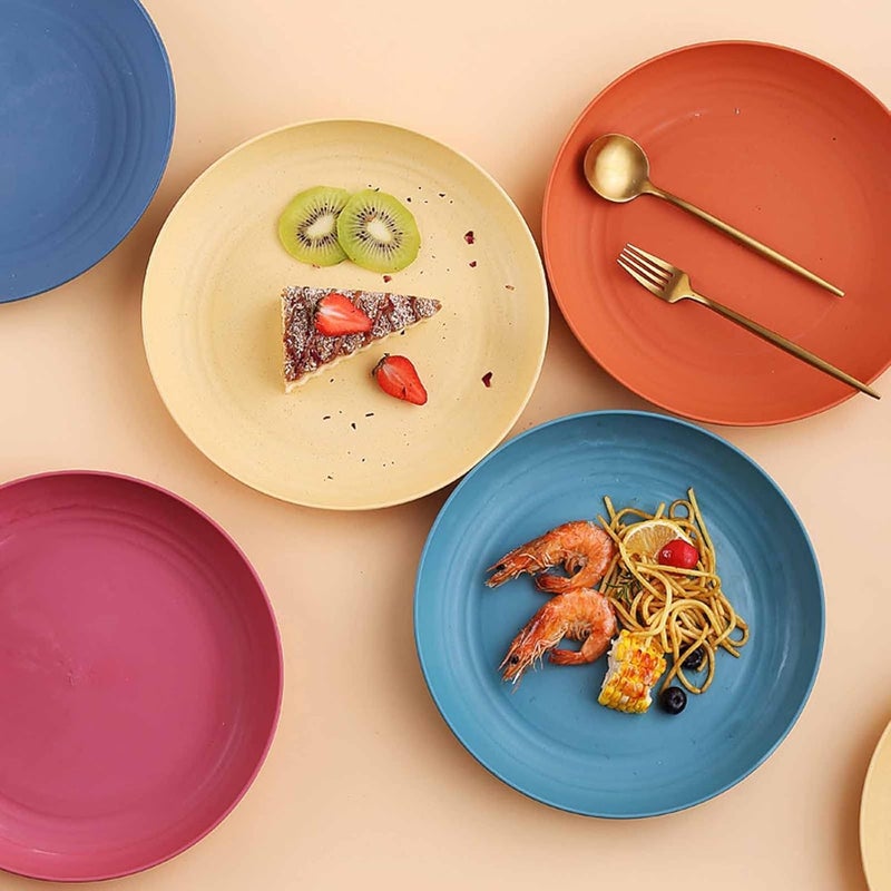 HEXONIQ® 8 Inch Wheat Straw Dinner Plates Degradable Eco-Friendly Reusable Lightweight Plates, Dishwasher & Microwave Safe Unbreakable Plates for Kids, Outdoor, Kitchen, Camping, Multicolor, Set of 8 - Image 4