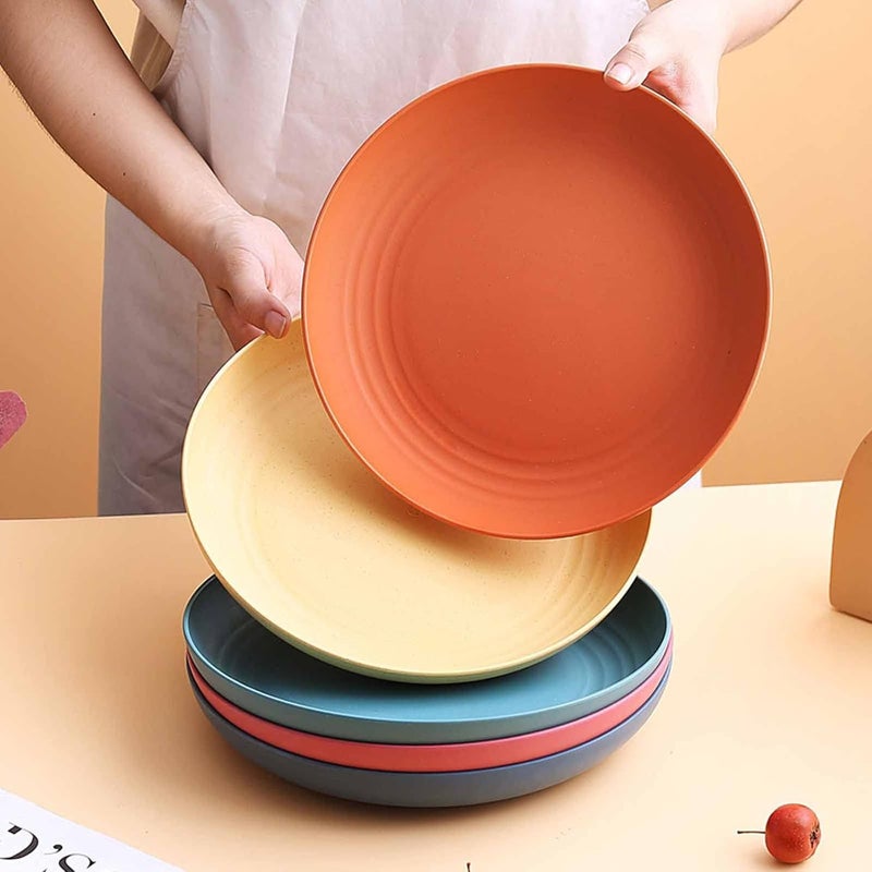 HEXONIQ® 8 Inch Wheat Straw Dinner Plates Degradable Eco-Friendly Reusable Lightweight Plates, Dishwasher & Microwave Safe Unbreakable Plates for Kids, Outdoor, Kitchen, Camping, Multicolor, Set of 8 - Image 2