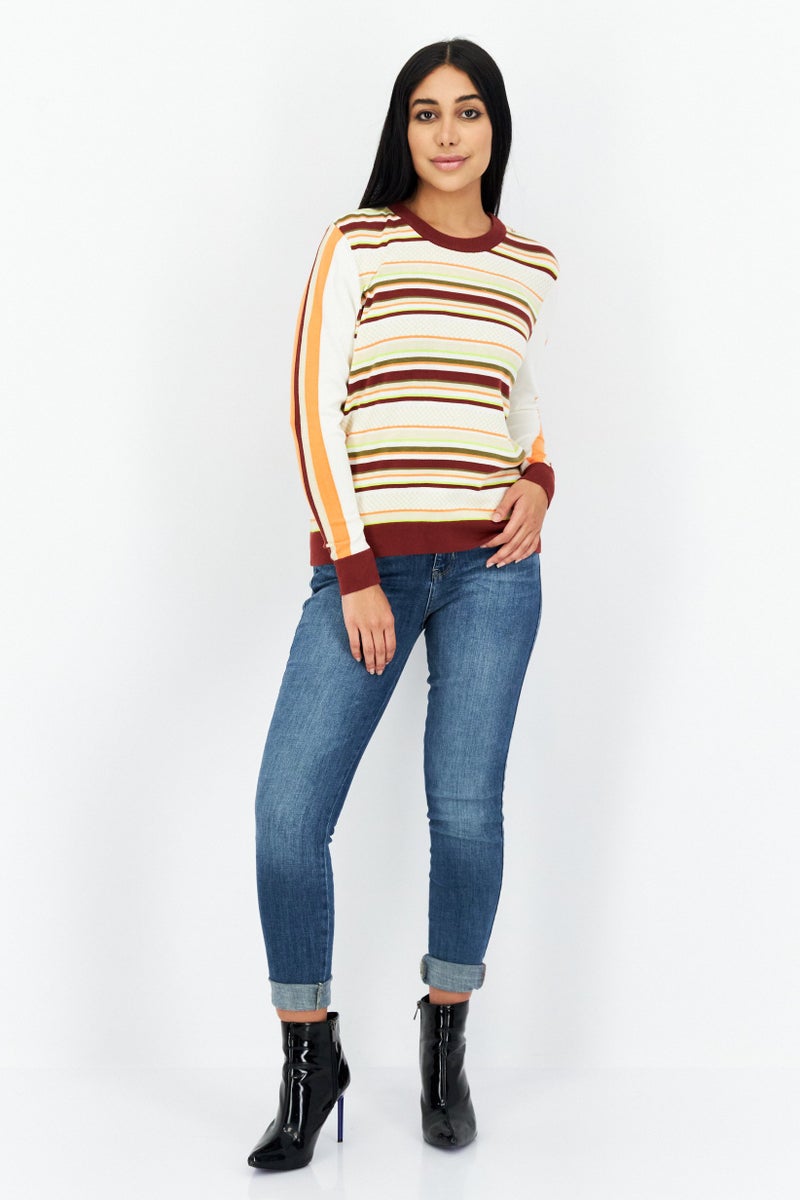 Levi's Women Crew Neck Stripe Sweatshirt, Beige Combo - Image 3