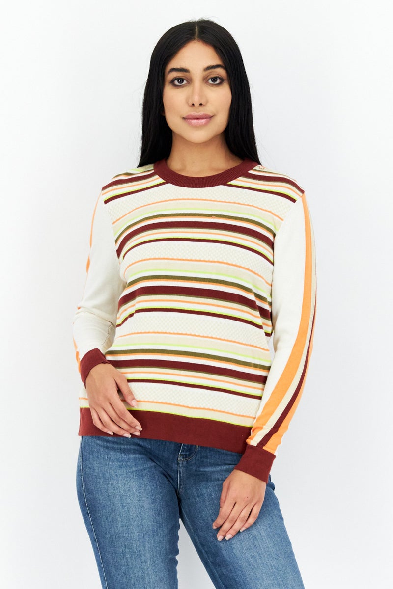 Levi's Women Crew Neck Stripe Sweatshirt, Beige Combo - Image 1
