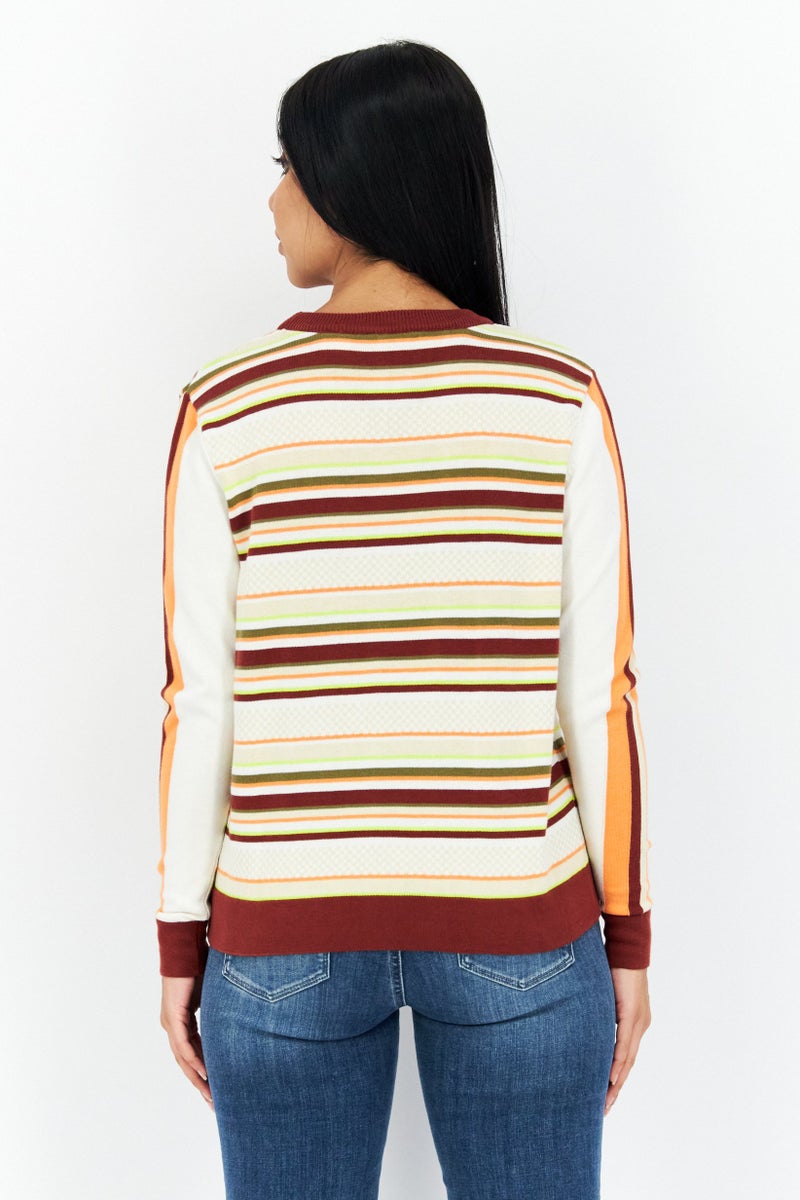 Levi's Women Crew Neck Stripe Sweatshirt, Beige Combo - Image 2