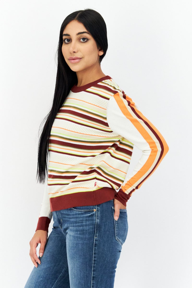 Levi's Women Crew Neck Stripe Sweatshirt, Beige Combo - Image 4