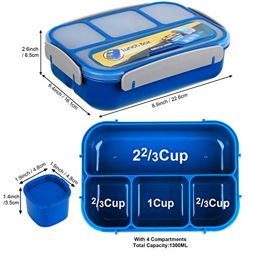 MaMix Bento Box Adult Lunch Box, Lunch Box Kids, Lunch Containers for Adults/Kids/Students,1300ML-4 Compartment Bento Box (bright blue) - Image 2