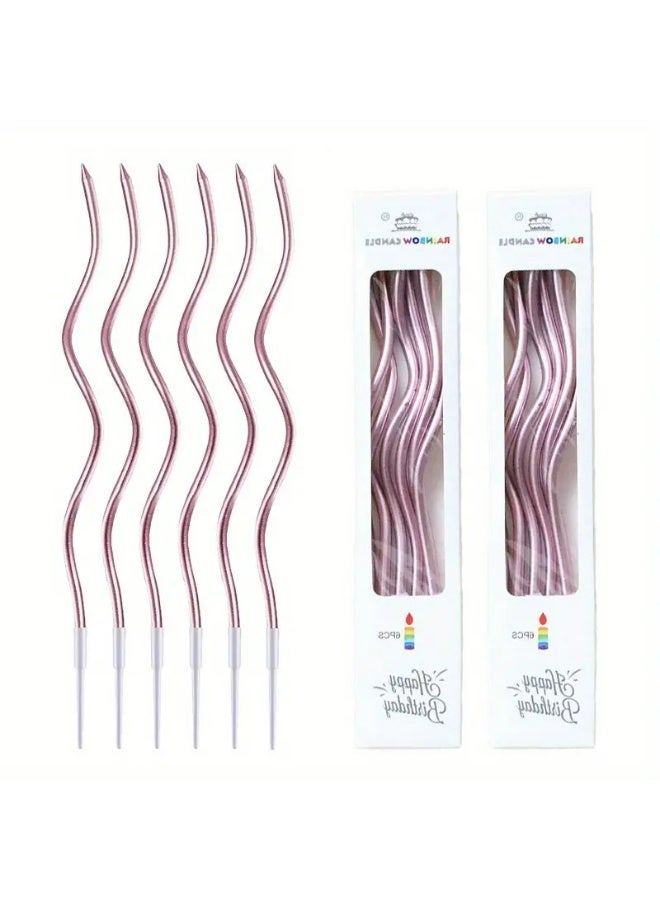 Kandid 6pcs Decorative Birthday Candles for Celebrations, Anniversary, Wedding, Romantic Evening (CURLY ROSE GOLD) - Image 1