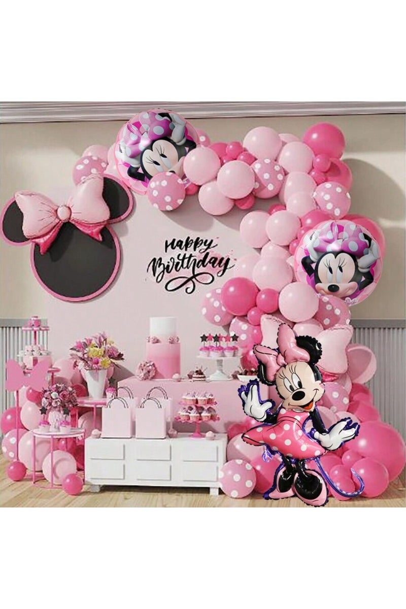 Other 113 Pieces 113Pcs Pink Minnie-Themed Birthday Party Decoration Latex Balloons Aluminum Foil Ba