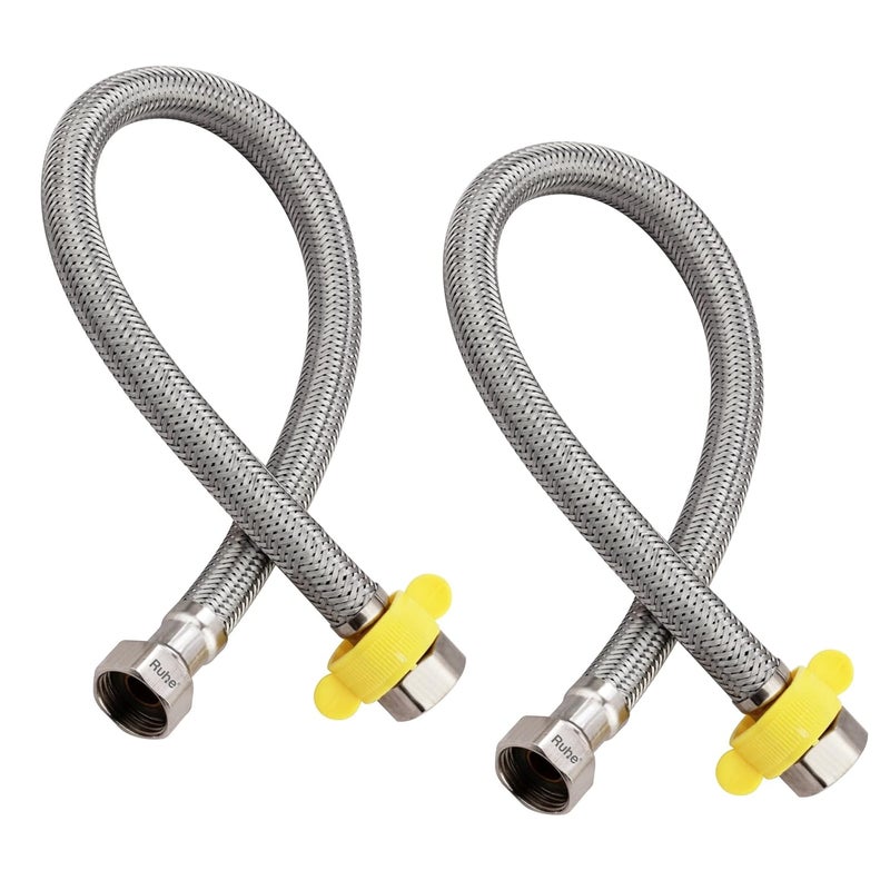 Ruhe Connection Pipe 304 Grade Stainless Steel Connection Pipe Silver Hose Pipe Suitable for Hot Cold Mixer Faucets For Basins and Sinks Geysers and Flush Tanks 24 Inches Set Of 2 - Image 1