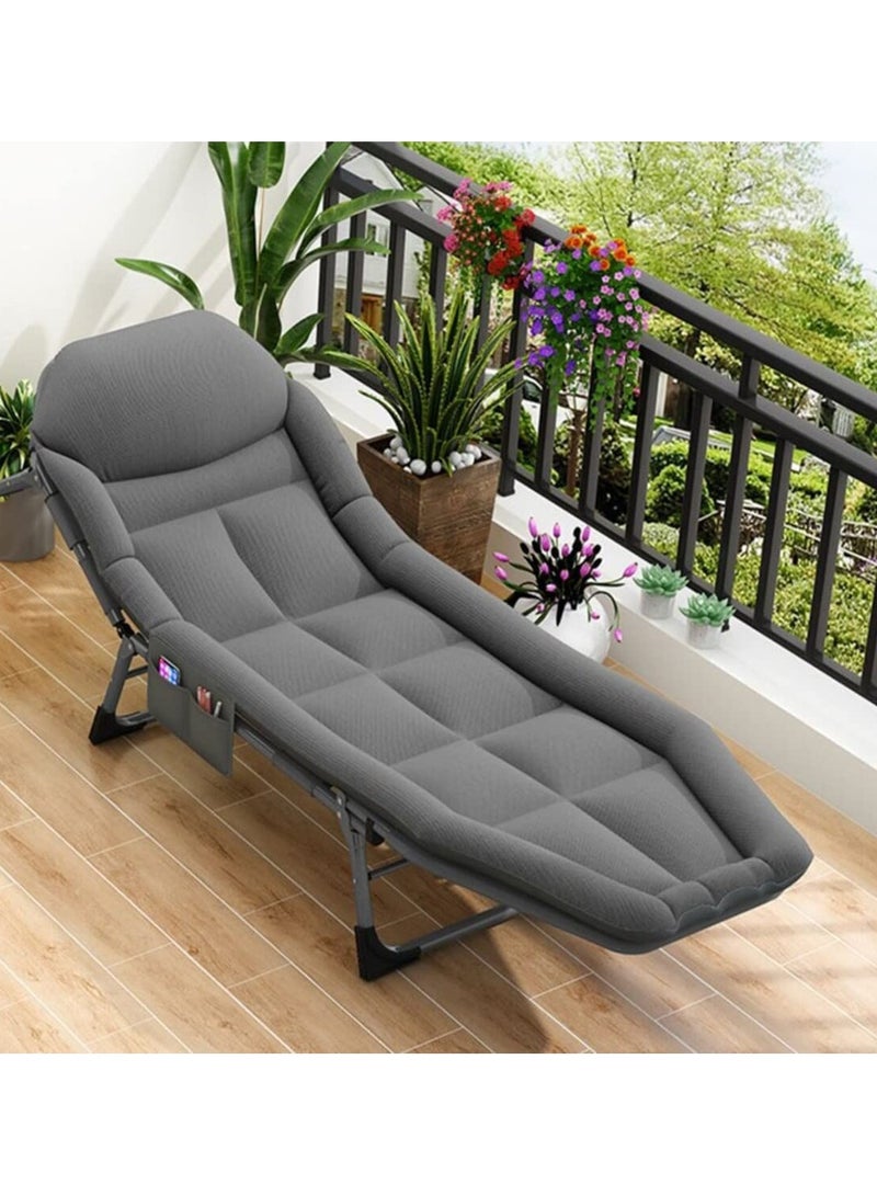 DubaiGallery Camping Cot, Camping Cot for Adults, 5 Fold Portable Folding Outdoor Lounge Chairs, Soft Pillows and Side Pockets, Perfect Sleeping Cot for Outdoor Travel/Sunbathing/Camping  - Image 2