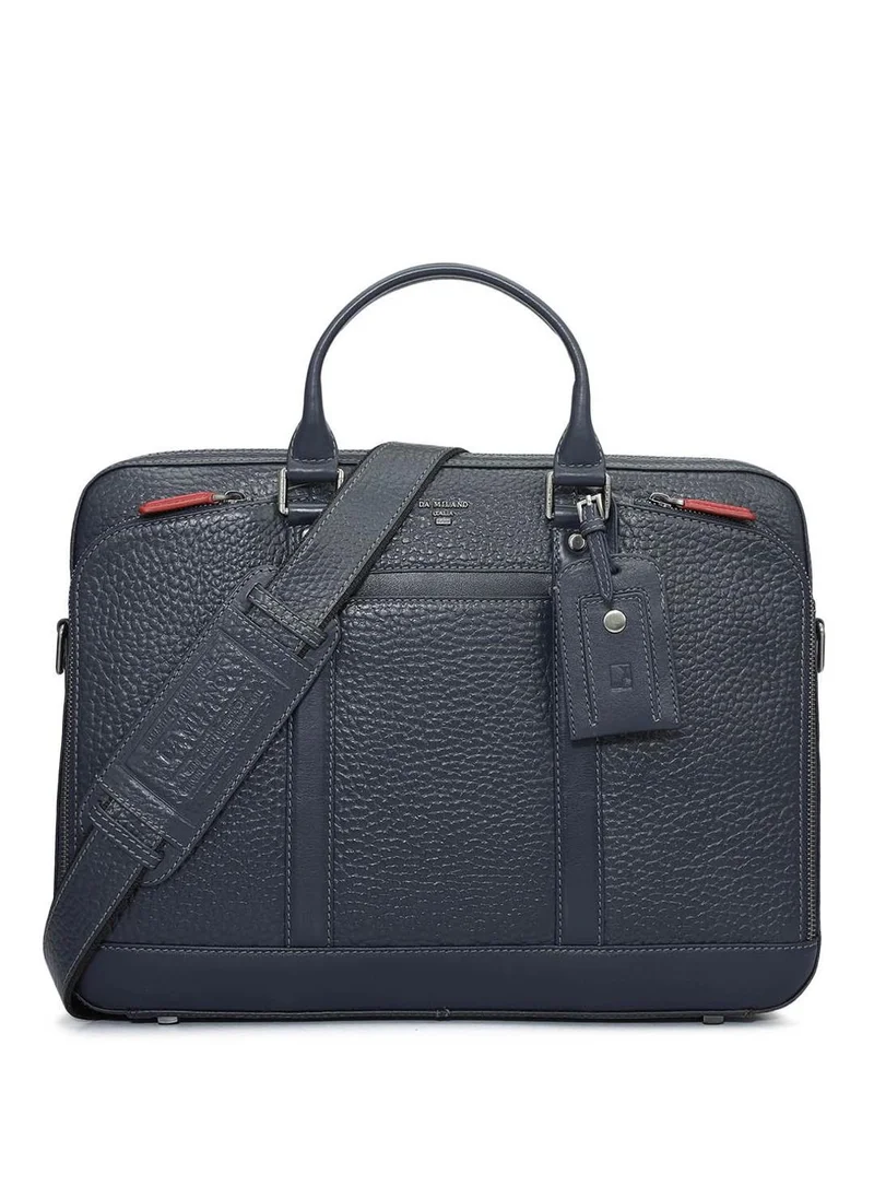 دا ميلانو حقيبة لاب توب جلد طبيعي أزرق من دا ميلانو