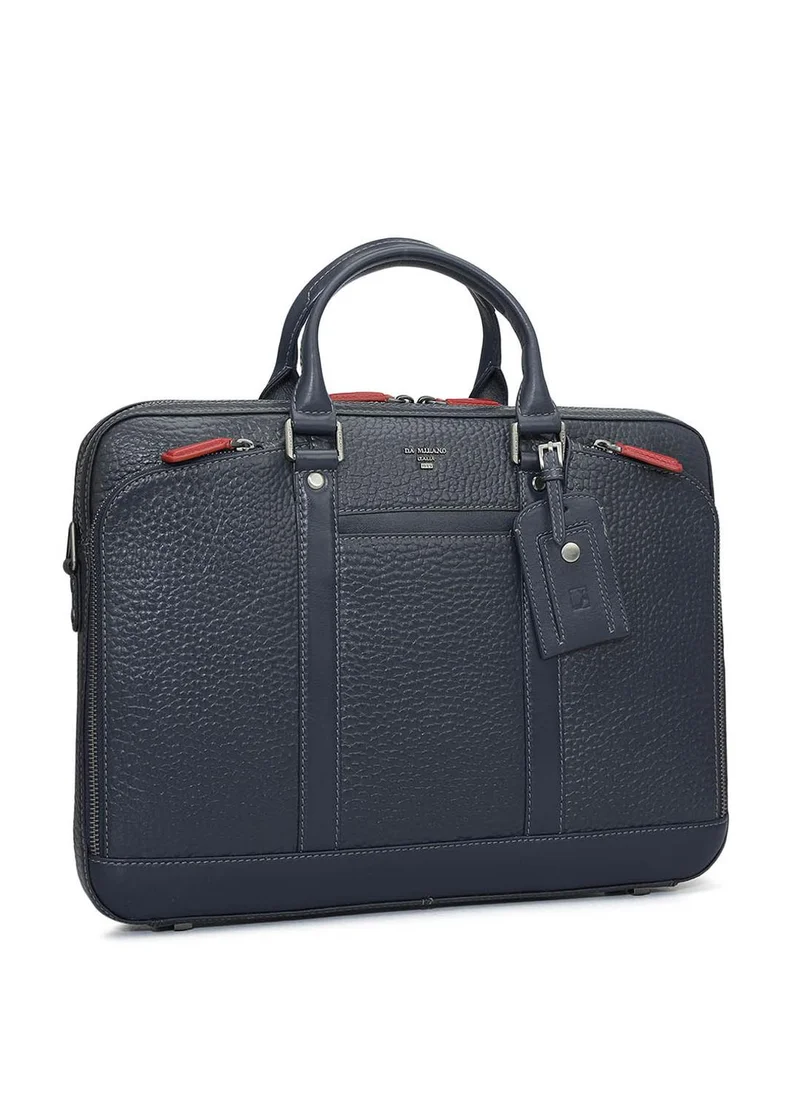 دا ميلانو حقيبة لاب توب جلد طبيعي أزرق من دا ميلانو