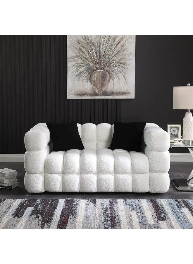 Zayn comforts Square Double Sofa  Cozy Sherpa Comfort Meets Sleek Design (White, 2 Seater) - Image 1
