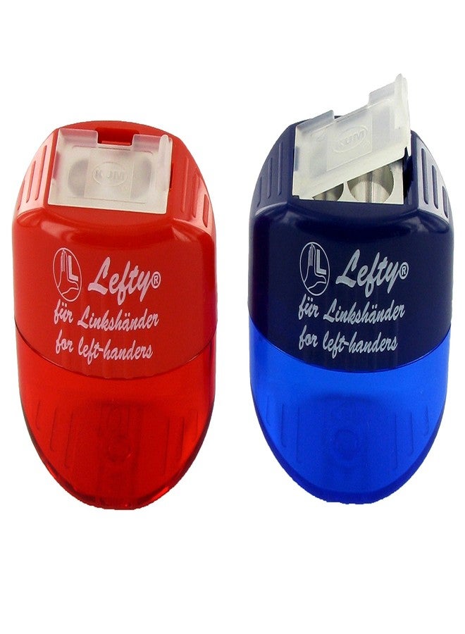 Kum 105.38.21 Magnesium Left-Handed 2-Hole Oval Pencil Sharpeners with Container, Colors Vary