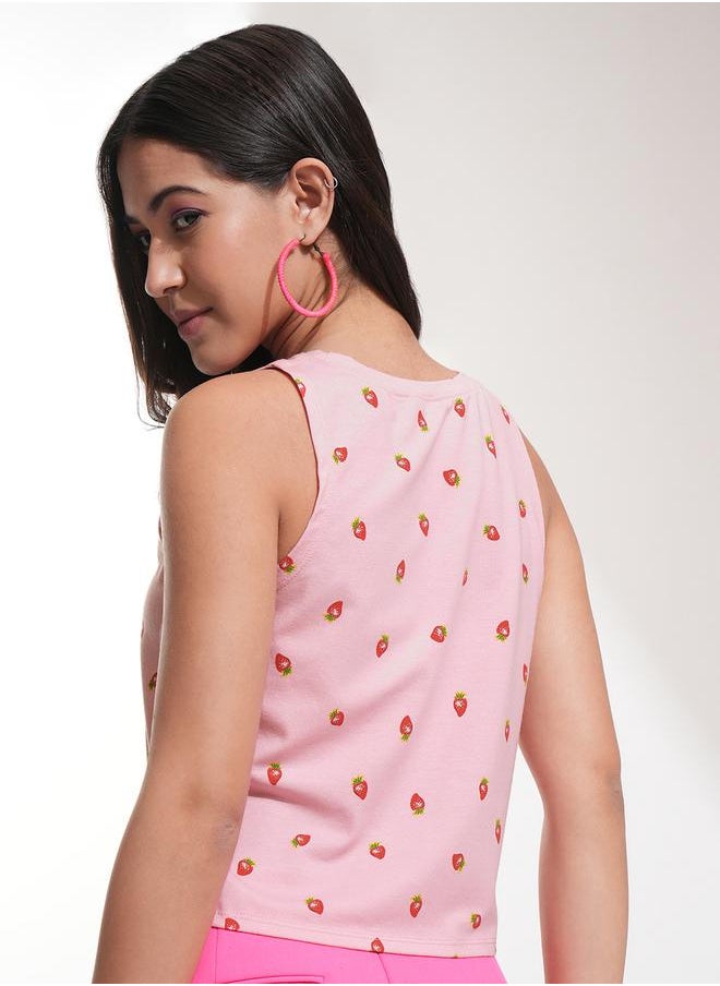 Tokyo Talkies Graphic Print Round Neck Top with Tie-Up Neck by Styli  - Image 3