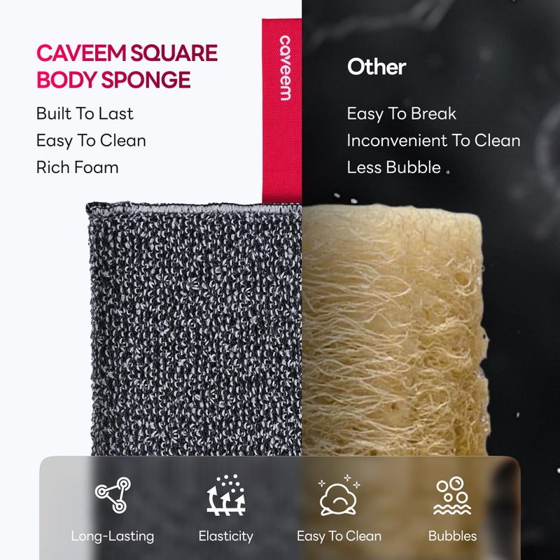 Caveem Exfoliating Body Scrubber, Large Bath and Body Scrub Buffer, Dual Texture Body Exfoliator for Remove Dead Skin, Soft and Rough Lightweight Square Sponge for Shower (2 Pack) - Image 5
