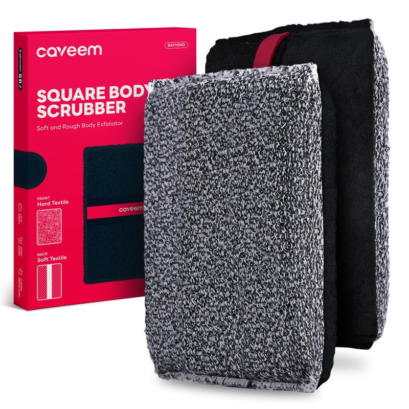 Caveem Exfoliating Body Scrubber, Large Bath and Body Scrub Buffer, Dual Texture Body Exfoliator for Remove Dead Skin, Soft and Rough Lightweight Square Sponge for Shower (2 Pack) - Image 1