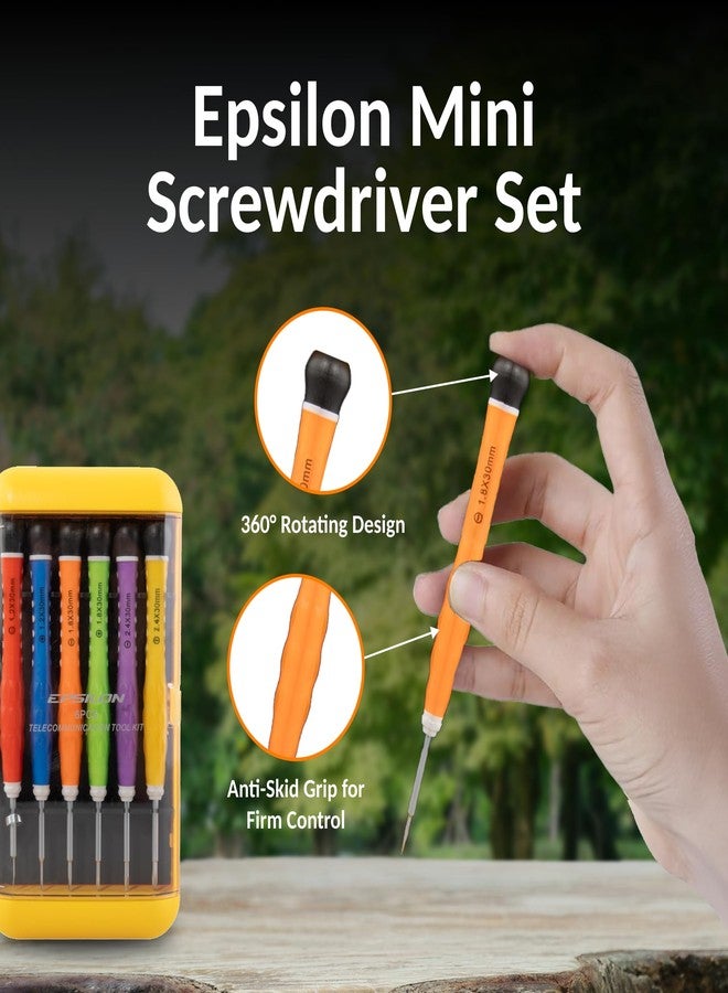Epsilon Precision Mini Screwdriver Set - 6-Piece Professional Small Screwdriver Kit for Eyeglasses, Watches, Electronics, and Phones - Color-Coded Handles, Anti-Skid, Travel-Friendly Box - Image 5