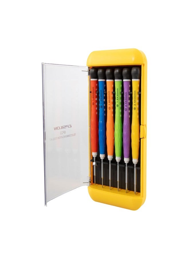 Epsilon Precision Mini Screwdriver Set - 6-Piece Professional Small Screwdriver Kit for Eyeglasses, Watches, Electronics, and Phones - Color-Coded Handles, Anti-Skid, Travel-Friendly Box - Image 2