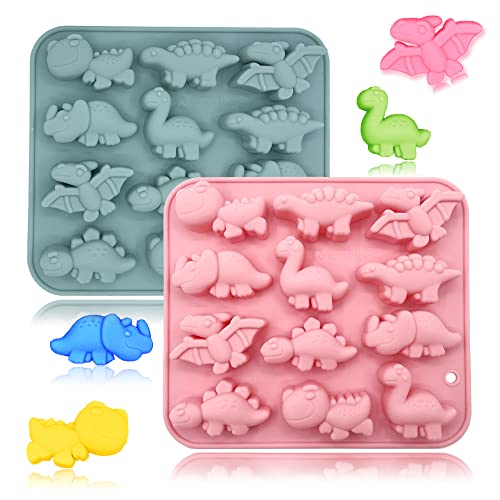 BENEKIY 2 Pack 3D Cute Dinosaur Silicone Molds 12 Cavity Dinosaur Themed Baking Mould Tray DIY Baking Tool for Easter Chocolate Cake Dessert Candy Mousse Pastry Handmade Soap Cupcake Topper - Image 1