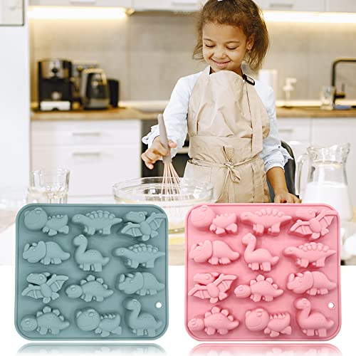 BENEKIY 2 Pack 3D Cute Dinosaur Silicone Molds 12 Cavity Dinosaur Themed Baking Mould Tray DIY Baking Tool for Easter Chocolate Cake Dessert Candy Mousse Pastry Handmade Soap Cupcake Topper - Image 4