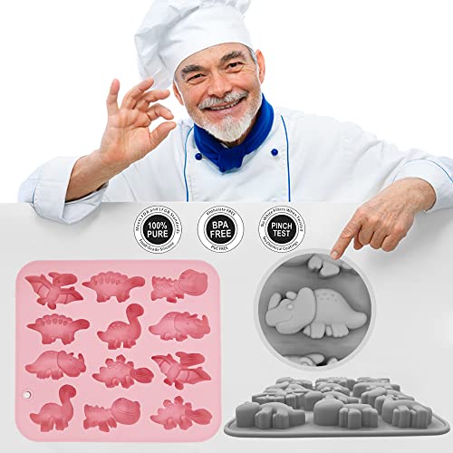 BENEKIY 2 Pack 3D Cute Dinosaur Silicone Molds 12 Cavity Dinosaur Themed Baking Mould Tray DIY Baking Tool for Easter Chocolate Cake Dessert Candy Mousse Pastry Handmade Soap Cupcake Topper - Image 5