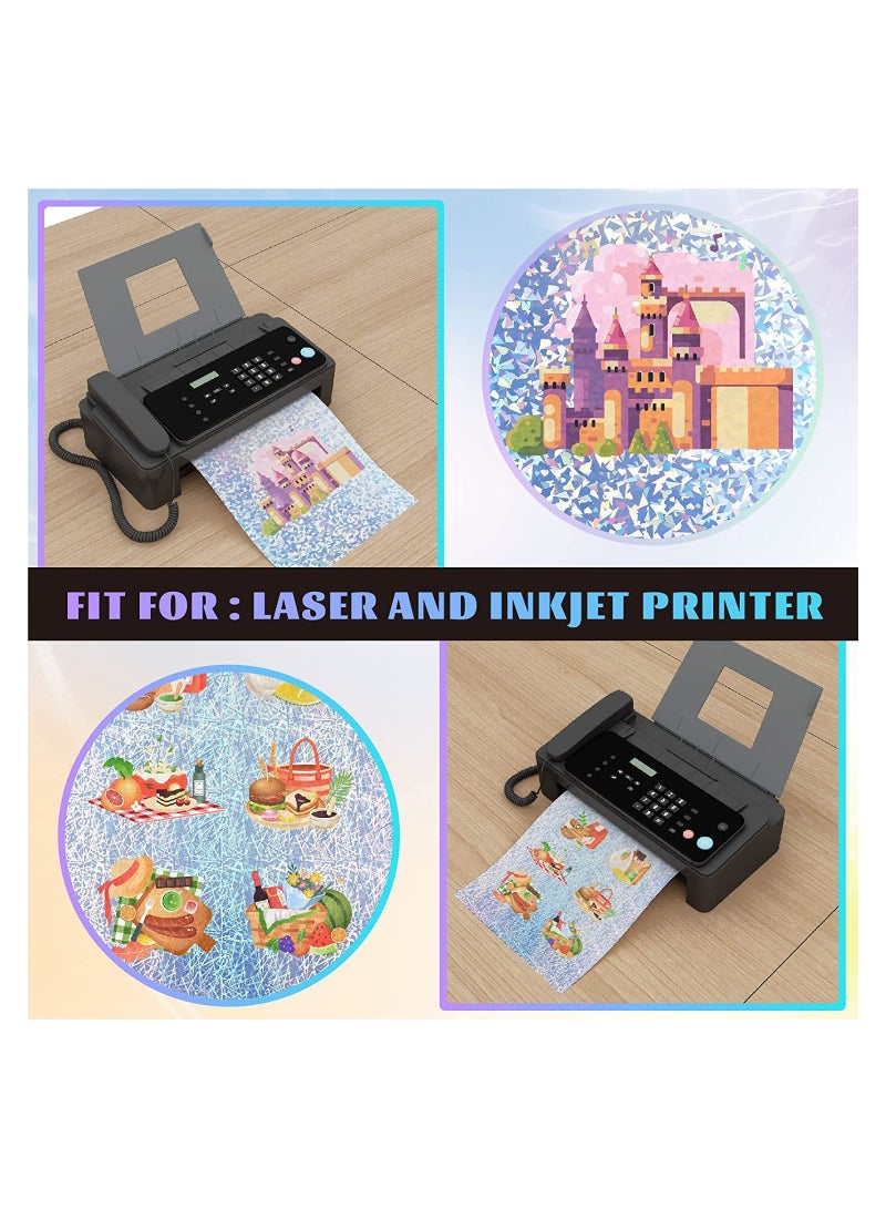 SOLARAE Holographic Sticker Paper Clear A4 Vinyl Self-Adhesive Waterproof Transparent Film Gem Spot Rainbow Star Pattern - Image 4