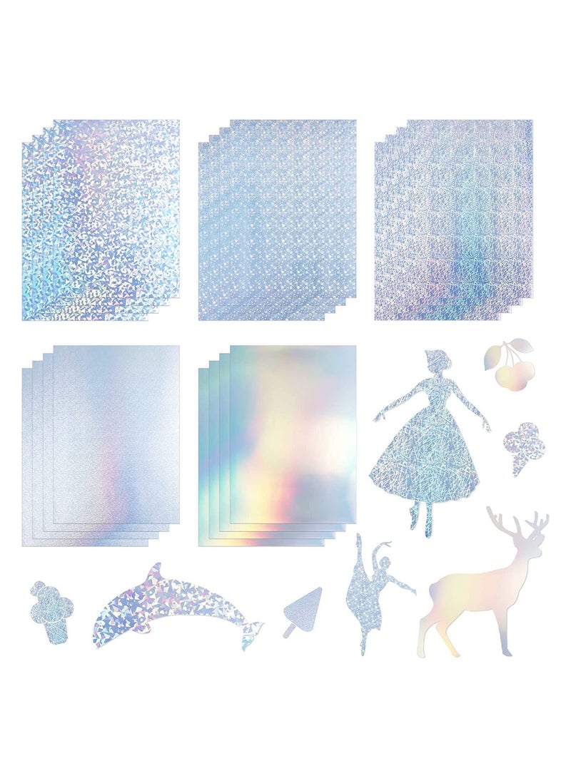 SOLARAE Holographic Sticker Paper Clear A4 Vinyl Self-Adhesive Waterproof Transparent Film Gem Spot Rainbow Star Pattern - Image 1
